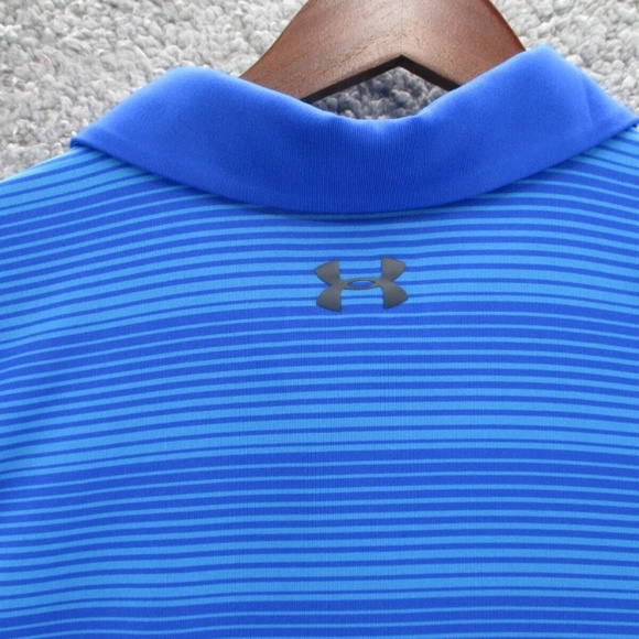 Under Armour Coldblack Mens XXL Blue Stripe Short Sleeve Loose Golf Polo Shirt - Picture 6 of 11